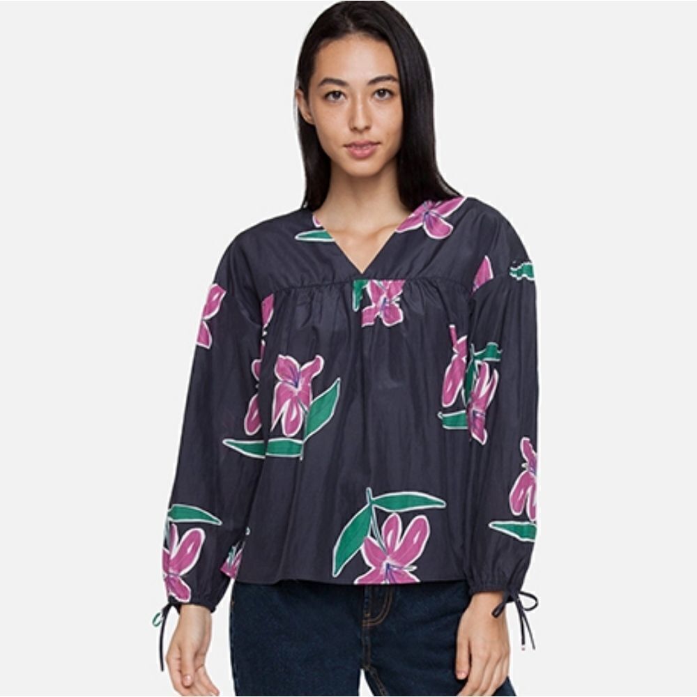 Tucker Bohemian Blouse Hibiscus Bloom in Silk Cotton Floral